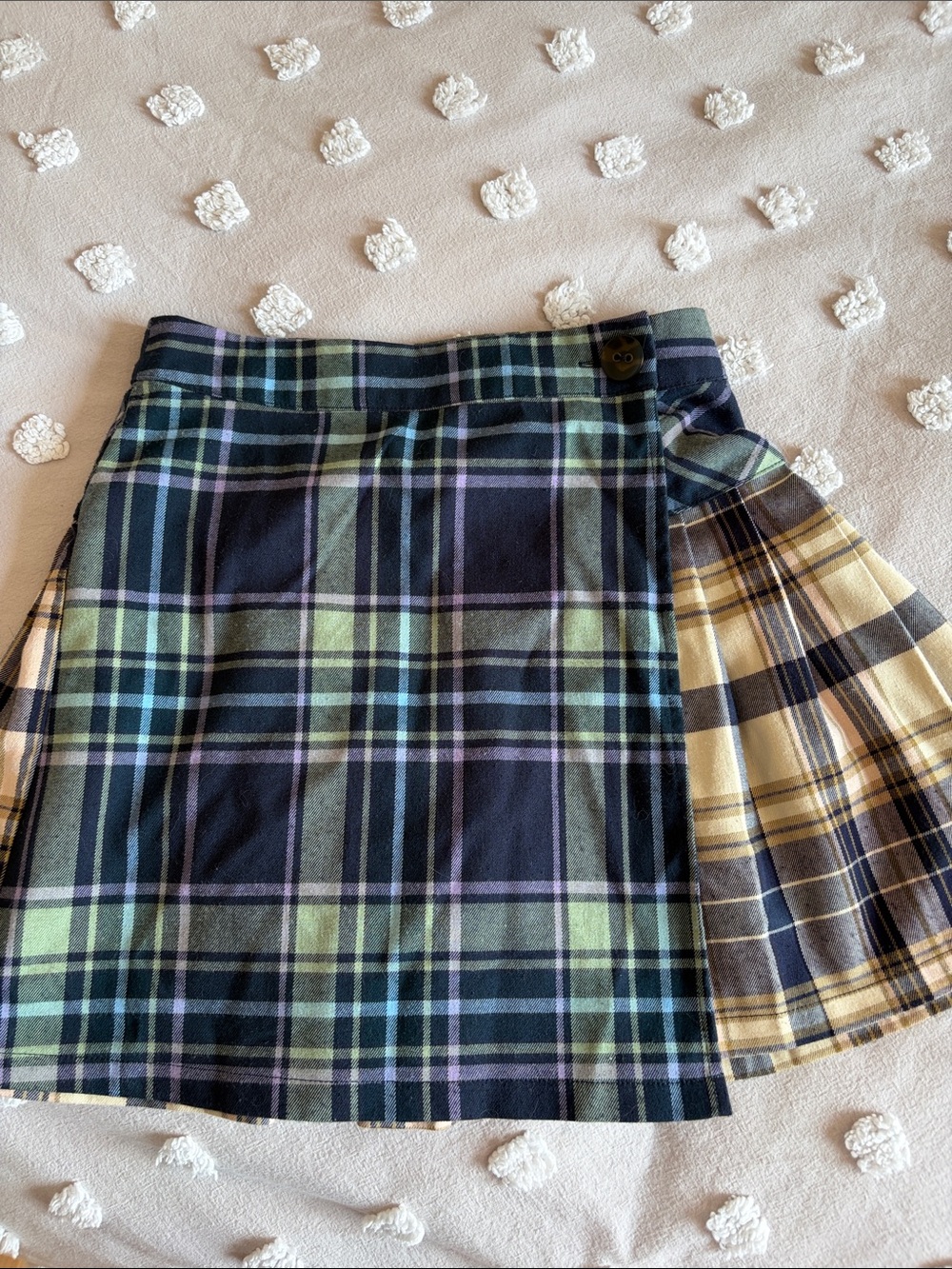 Plaid Wrap Mini Skirt in Navy and Yellow - Skirt
